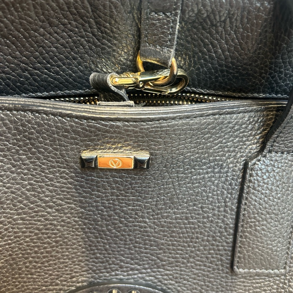 Valentino Black Pebbled Leather Stud-Logo Shoulder Tote - Picture 8 of 11